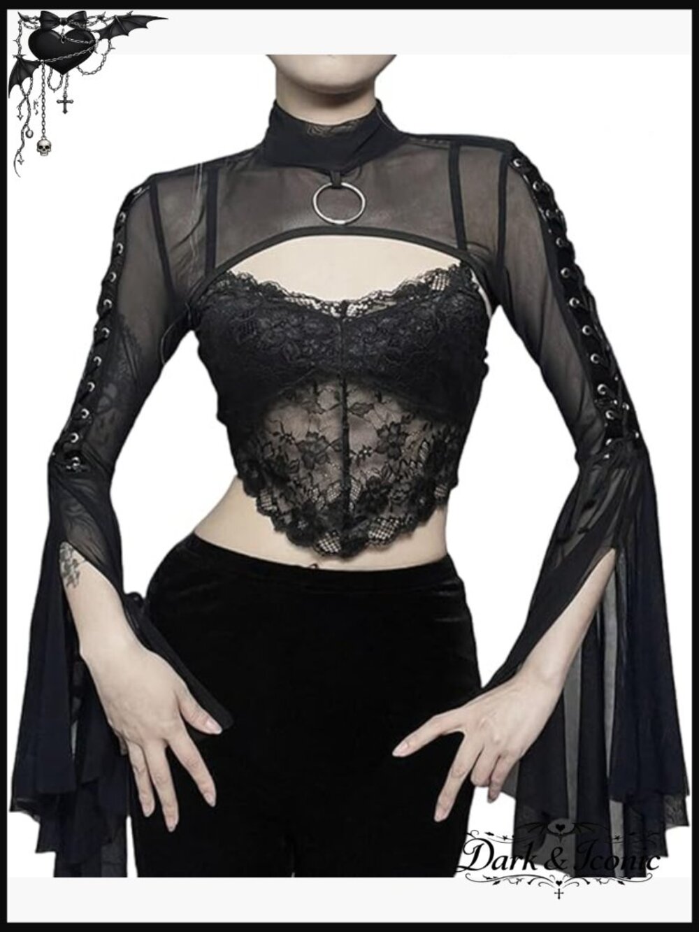 Gothic Fishnet Mesh Bolero Shrug Cardigan with Bell Sleeves